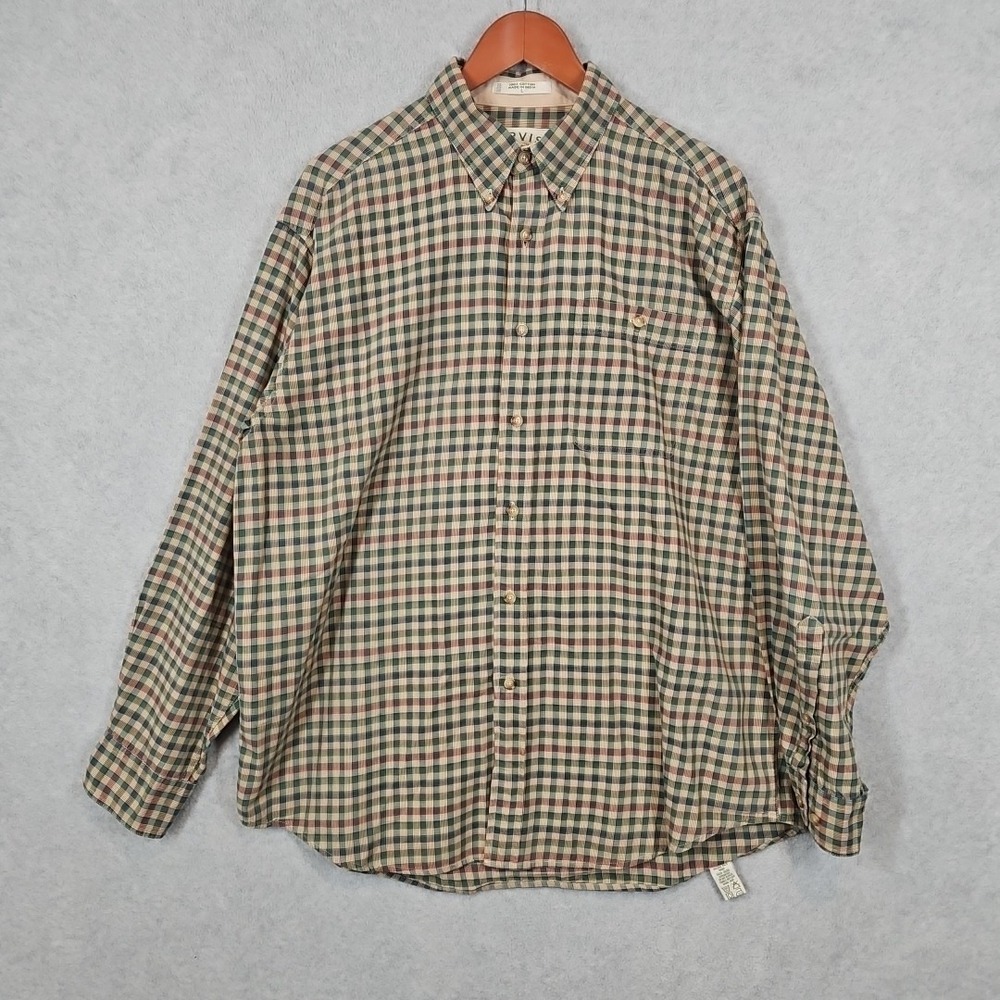 Orvis Blue Red Green Tan Shirt Button Down Long Sleeve Plaid Mens Large